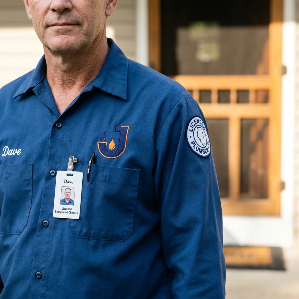 Licensed plumber showing ID badge in De Leon, TX