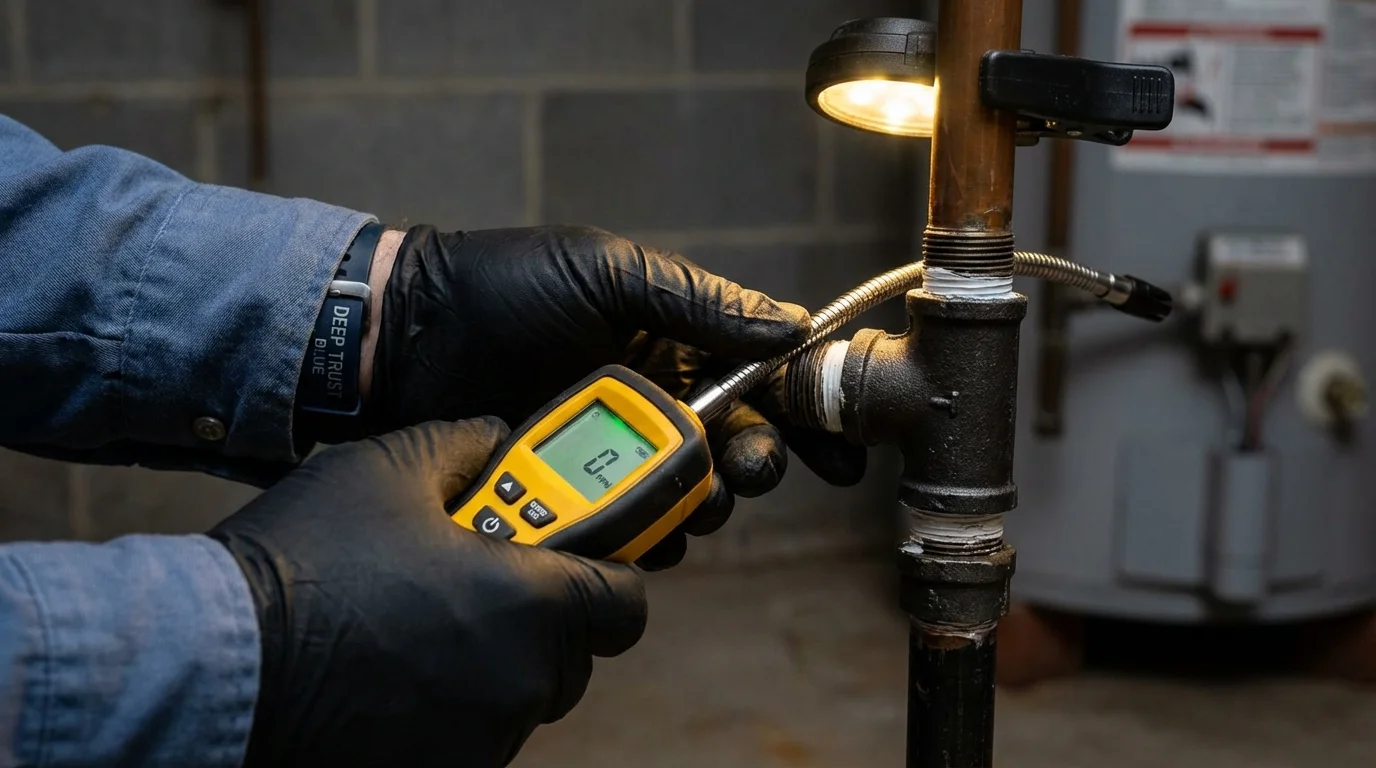 Gas leak detection with electronic sniffer by Johns Plumbing LLC in De Leon