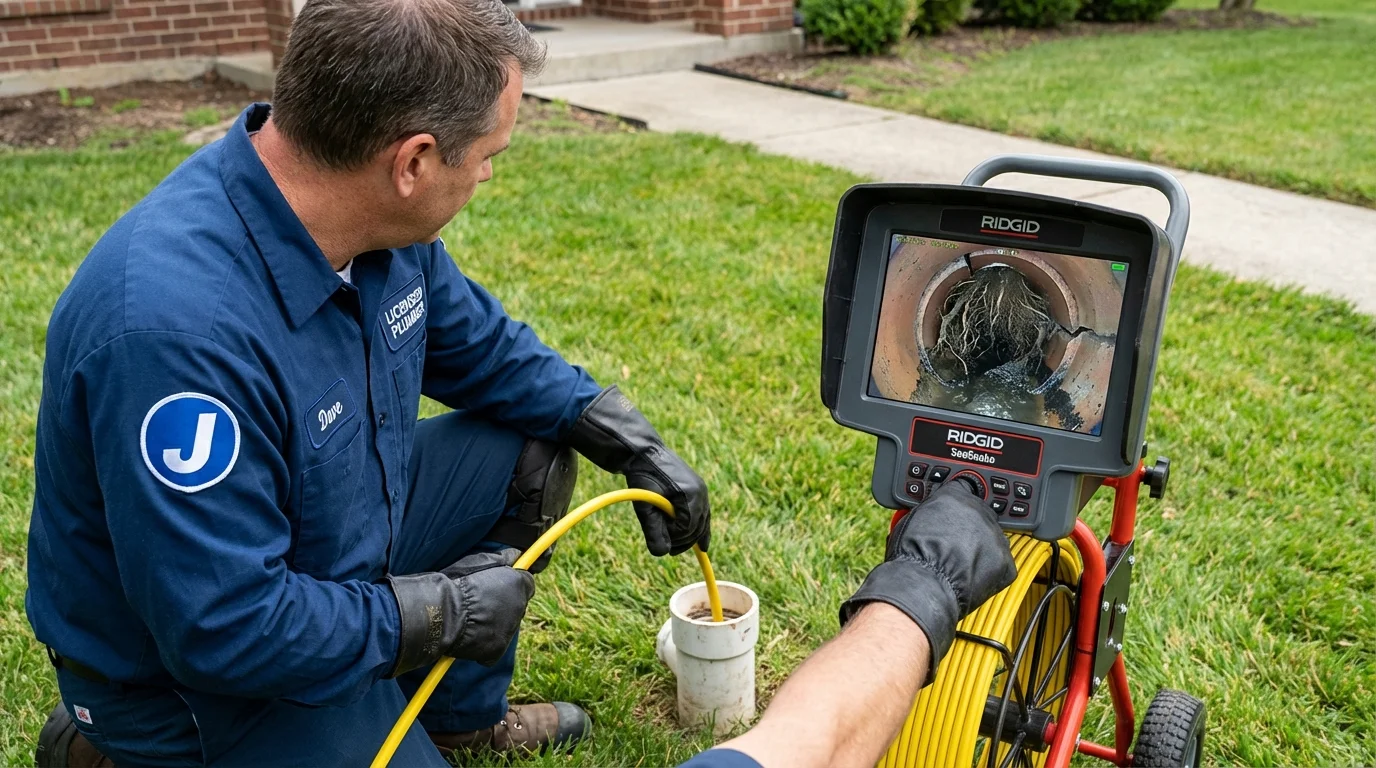 Sewer camera inspection being performed by Johns Plumbing LLC in De Leon