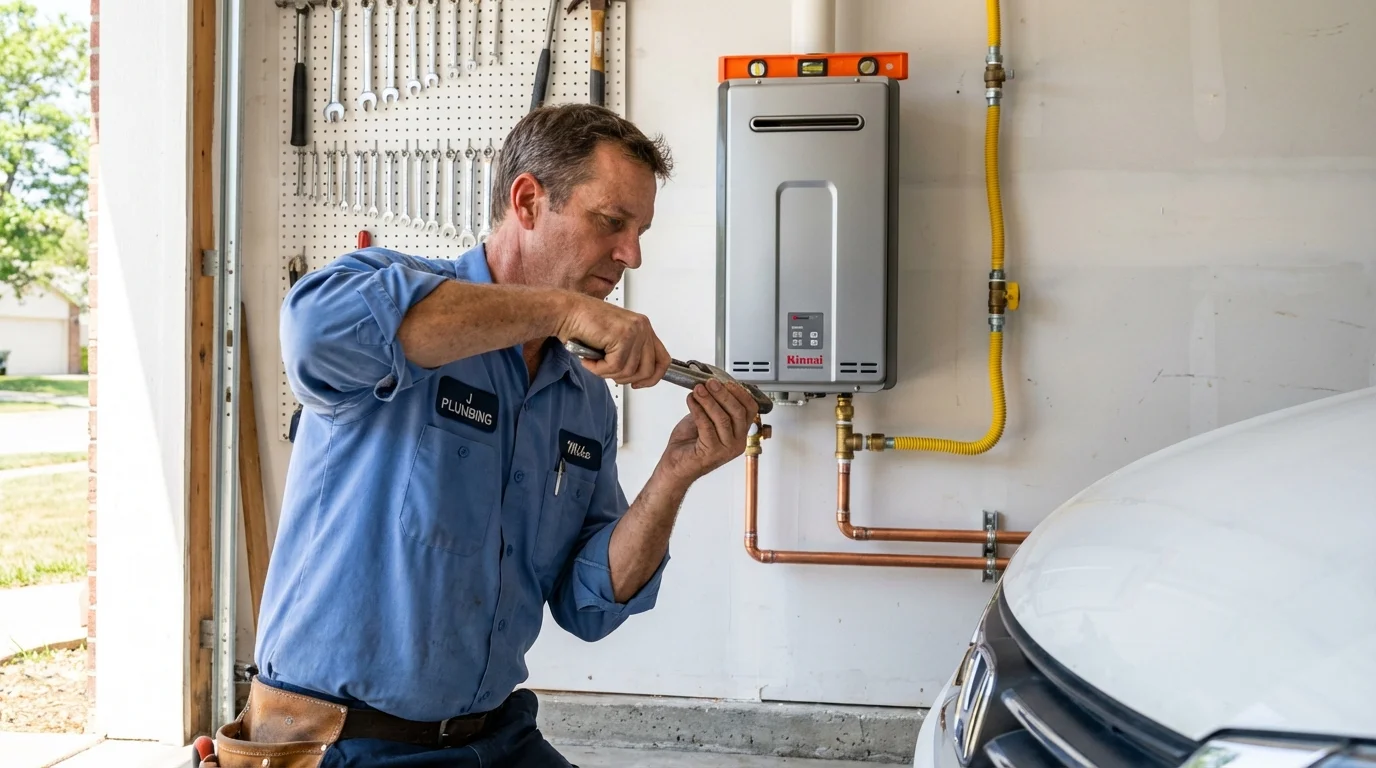 Tankless water heater installation by a Johns Plumbing LLC plumber in De Leon